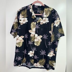 Palmwave Hawaii 2XL Hawaiian Shirt Black Hibiscus Palm Tree Floral Cotton